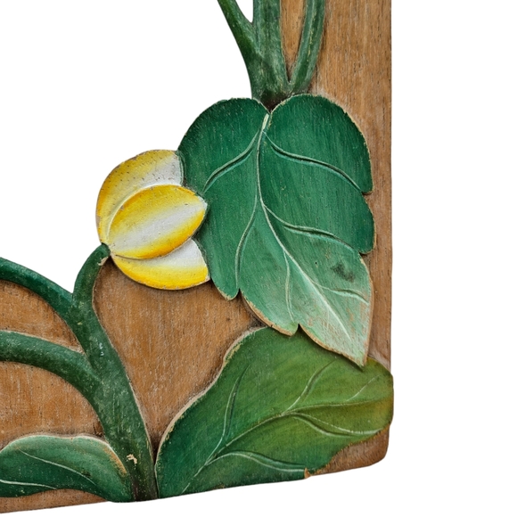 Vintage Tropical Bird & Flowers Wood Frame 11 3/4" x 20" - Picture 4 of 12